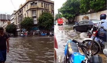 ڪراچي ۾ رات دير سان برسات سبب روڊ رستا تلاءَ ۾ تبديل