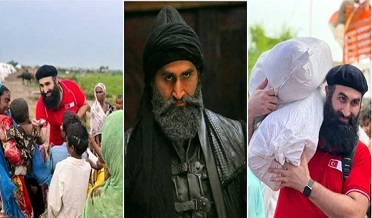 ارطغرل غازي جو اداڪار  سيلاب متاثرن لاءِ امداد کڻي سجاول پهچتو،راشن ورهايو