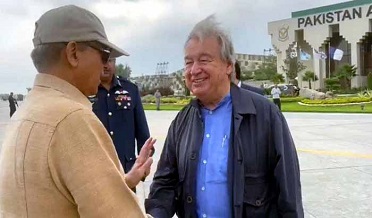 وزيراعظم ۽ يو اين سيڪريٽري جي سکر  ۽ بلوچستان آمد، بريفنگ،متاثرن سان ملاقات