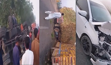 گهارو لڳ ڌنڌ سبب 6 گاڏيون ٽڪرائجي ويون 5 فوت، 12 زخمي